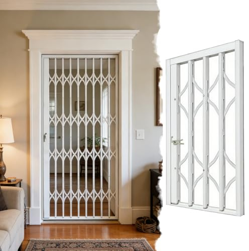 Garde Corps Fenetre Grille Protection Grande Porte Ou Fenêtre Serrure À Clé, Barre Sécurité Antivol Aluminium Fenêtre, Garde-corps Coulissant Sécurité Porte Ou Balcon(W70xH140cm/28x55in)
