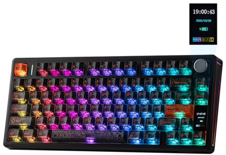 EPOMAKER TH80 V2 Pro Teclado Gaming Mecánico Tri-Modo con Pantalla, Negro | Perilla, 10000mAh, Inalámbrico de 2.4G/BT, Hot-Swap, Teclas PBT, Modificador de Mac,RGB,Gasket,para Mac/PC,Sea Salt Silent V2
