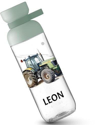 Kinder Trinkflasche Mepal Flasche - Traktor mit Name - Trecker Geschenk personalisiert - 700 ml - Sage Grün