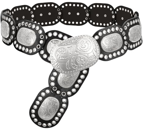 VONMELLI Western Gürtel Damen Breiter Concho Scheibengürtel für Jeans Kleider, Vintage Cowgirl Cowboy Boho Gürtel Y2K Ledergürtel