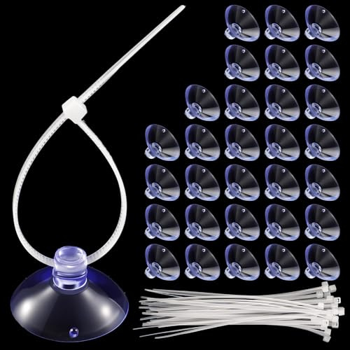 Rahhlizs 30 Stück Mini Saugnapf Aquarium 30mm Saugnäpfe mit 30 Verstellbare Transparenten Reißverschlüsse Kabel Set Saugknöpfe Aquarium Zubehör für Holding Airline Tubing, Pflanzen, Moosbindung
