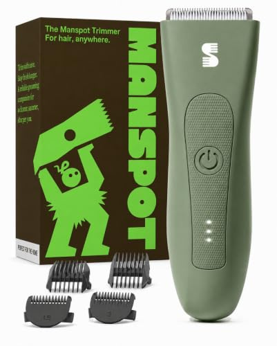 MANSPOT Tondeuse Corps Homme Intime avec Lame Céramique Hypoallergénique | Rasoir Électrique IPX7 Étanche, Wet & Dry, 4 Sabots pour Zones Sensibles, Barbe, Aisselles, Jambes & Poils Corporels