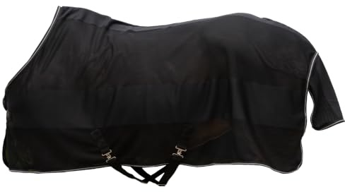 AMIVARO VentraFly Fliegendecke 125 cm – Atmungsaktive Mesh-Fliegendecke für Pferde mit Kreuzgurten, T-Frontverschluss, Schweiflatz, Schwarz