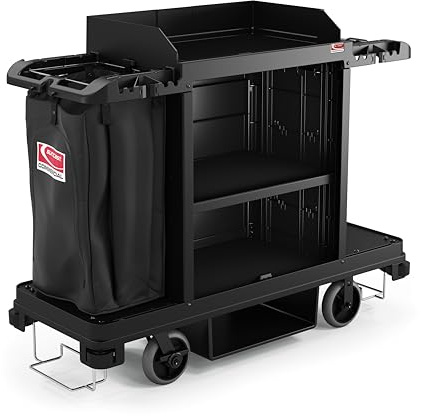 Suncast Commercial Standard Housekeeping Cart with Laundry Bag, Vacuum Holders, Integrated Cleaning Tool Storage, 56 Height x 22 Width, Made in the USA
