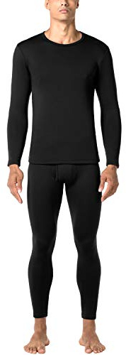 LAPASA Herren Innenfleece Thermounterwäsche Set, Thermounterhemd & Thermohosen Funktionsunterwäsche M24, Schwarz (Extra warm), XL