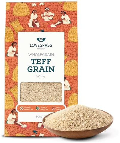 Lovegrass Ethiopia Habesha White Teff Grain 500g | Gluten Free | Vegan, High Protein, Vitamins & Minerals | Great for Baking or as a Rice, Couscous or Quinoa Substitute