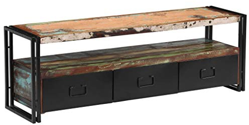 Festnight TV-Schrank mit 3 Schubladen und 1 zusätzlichen Ablagefläche TV Schrank TV Board Fernsehschrank Altholz Massiv 120 x 30 x 40 cm