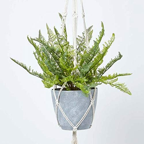 Homescapes Hängender Künstlicher Farn im grauen Topf, Künstliche Grünpflanze Hängepflanze mit Blumenampel, Melamintopf, Seil und Haken, Hängende Farnpflanze im Hängeampel, grün