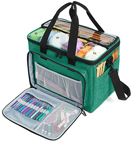 Teamoy Aufbewahrungstasche für Wolle, die geeignet zum Transportieren von Strick-/Häkeln Wolle ist und Taschen für Zubehör (Groß, Grün)