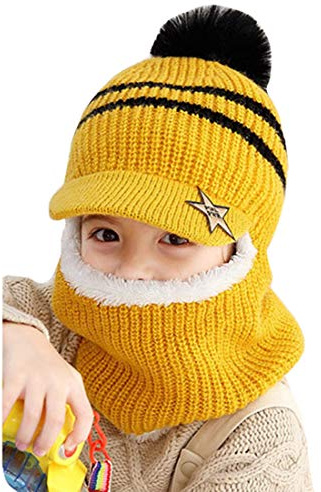 YONKOUNY Kinder Wintermütze Jungen Mädchen Warm Niedlich Strickmütze Schalmütze Schlupfmütze Beanie Mütze mit Fleecefutter