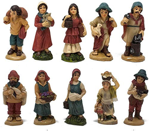 Aurora Store Set 10 Pastori in Resina 5 cm Presepe Statuine in Personaggi assortiti dipinte a Mano Personaggi Mestieri Contadini Figure Diverse