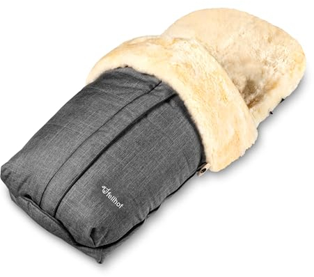 Fellhof 108308 Lammfell Fußsack Cortina, OEKO-TEX® Standard 45x97 cm, wind- und wasserdicht, waschbar bis 30°C, Öffnung am Fußende (graphit-melange)