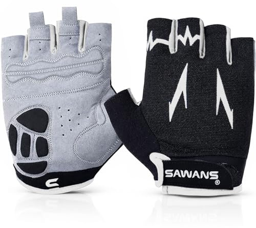SAWANS Gants de Cyclisme Demi-Doigt pour vélo de Montagne, de Route, antidérapants, Absorbant Les Chocs, rembourrés, Respirants, pour VTT, vélo, Sport, Homme et Femme (Noir, XL)