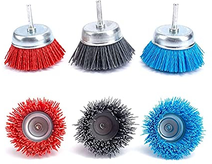 6 PZ Spazzola per tazza a tazza abrasiva da 3 pollici abrasiva per tazza per trapano da 1/4 di pollice SHINK PARAnelli in nylon per rimozione DUO ER