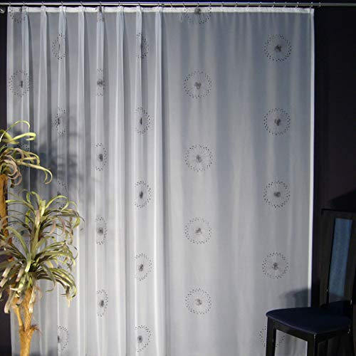 EASYHomefashion Hochwertige Gardine Fertiggardine Voile Store Schal mit Stickerei Faltenband und Bleiband weiß Modena SCHWARZ 145 x 300 cm (HöhexBreite)