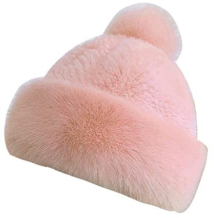 Asudaro Fellmütze Damen, Frauen Kunstpelzmütze Warme Wintermütze Herbst Und Winter Gestrickte Pomponmütze Wintermütze Plüschmütze Mit Gehörschutz Für Frauen Für Zuhause Reisen Skiwandern,Rosa