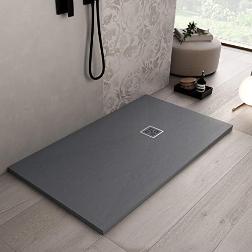 Luminosa ArredoBagno Piatto Doccia Mineralmarmo 70x120 - Effetto Pietra Antiscivolo con GELCOAT - Modello Roma Antracite - Griglia e piletta Incluse