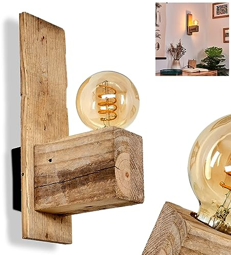 Wandleuchte Edna, Wandlampe aus Metall/Holz in Schwarz/Natur, Leuchte mit tollen Lichteffekten im skandinavischen Design, 1-flammig, 1 x E27, ohne Leuchtmittel