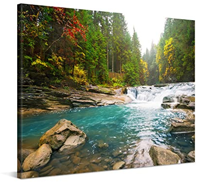 PICANOVA – Bosque Río Cascada 100x75cm – Cuadro sobre Lienzo – Imagen Impresión Montado sobre Marco De Madera – Cuadro Decoración Moderno para Salón o Dormitorio – Colección Bosque
