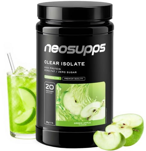 NEOSUPPS Clear Whey Isolate Green Apple 500g, Made in Germany, Leichtes wasserlösliches Whey Isolat Protein Pulver, Die perfekte Alternative zu Limo & Fruchtsäften, Hochwertiger Molkenprotein Isolat