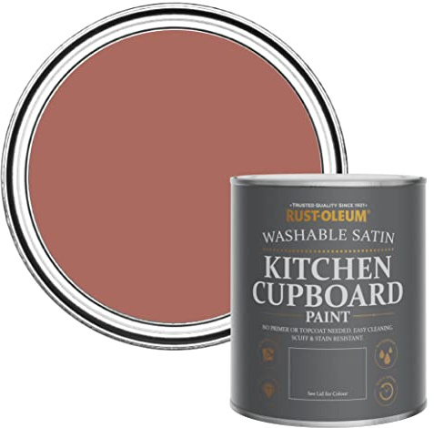 Rust-Oleum Red Scrubbable Kitchen Cupboard Paint in Satin Finish - Salmon 750ml