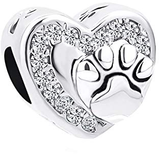 FGT Breloque en forme de cœur avec empreinte de patte de chien et de chat pour bracelets, colliers et pendentifs compatibles avec les bracelets à breloques Pandora, Zircone cubique, Pas de gemme