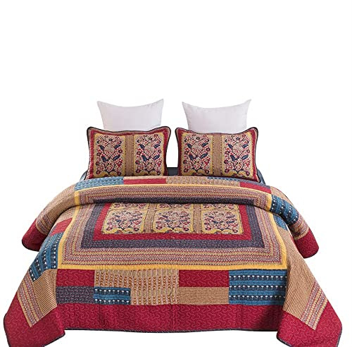 Gesteppte Tagesdecke, Patchwork-Decke, Stepp-Tagesdecke, Luxus-Tagesdecke, Tagesdecke aus 100 % Baumwolle, bunte Tagesdecken und Tagesdecken, Tagesdecke aus Baumwolle mit 2 Kissenbezügen ( Color : 3 ,