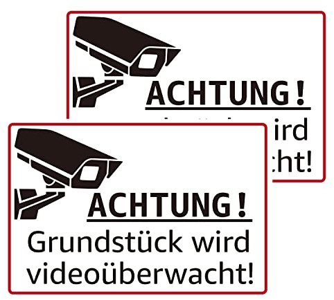JOYCEMALL Achtung Videoüberwachung Schild, 2er Set Kameraüberwachung Videoüberwacht Einbruchschutz Warnschilder Hinweisschild aus PVC Hartschaumplatte mit Aufkleber 30x20cm