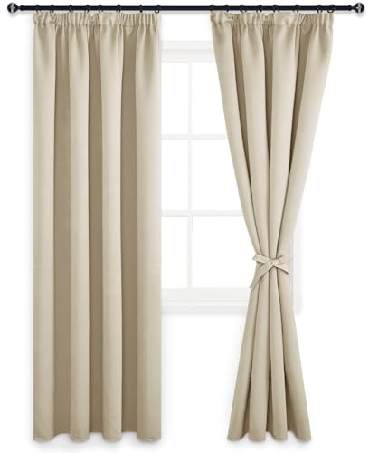 DWCN Blackout Curtains for Bedroom Thermal Insulated Room Darkening Pencil Pleat Window Curtains for Living Room 90 x 90 inch Length, Light Beige, 2 Panels