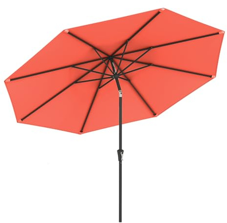 GYMAX Ombrellone da Giardino 3x3 M, 8 Stecche, Manovella, Parasole Inclinabile 25° in Poliestere, Palo in Metallo, Ideale per Cortile, Terrazzo, Mare (ARANCIONE)