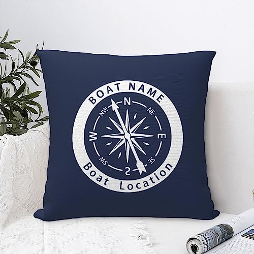 Personalized Nautical Name Pillow Cover Custom Compass Name Cushion Cover Pillow Case for Boat, Lake or Beach House, Car Decorations Sofa Throw Pillow Case Cushion Cover (Square pillow Cover -5)