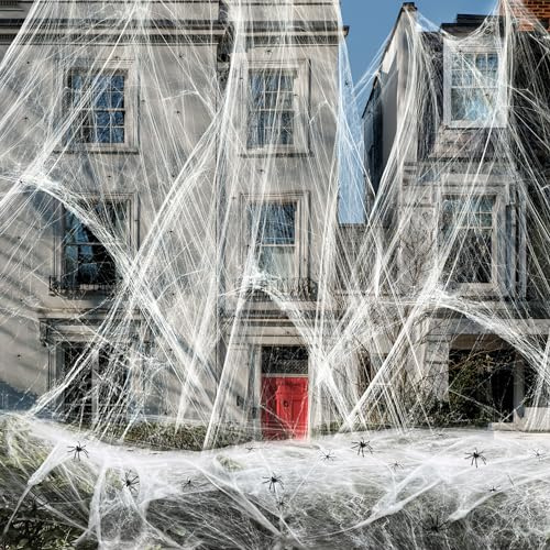 Cover 3000 Square Feet 500g Halloween Spider Web Stretchable Cobweb with 50 pcs Small Spiders Halloween Indoor Outdoor Decorations