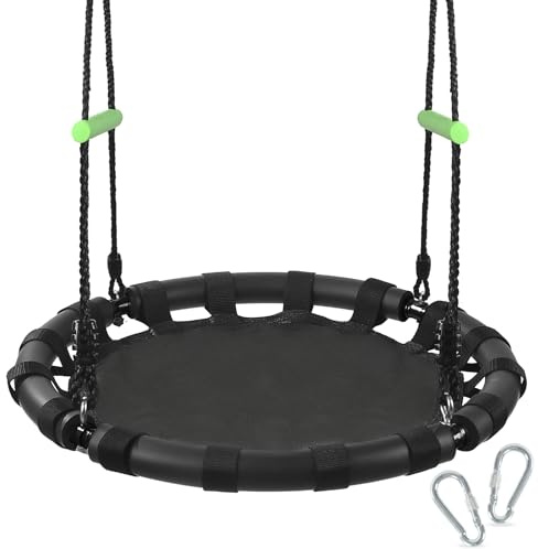 ZBZBML Tree Swing with PP Mat - Durable, Safe, and Easy to Install,Black Outdoor Saucer Swing,Flying Saucer Web Circle Swing for Yard Garden Playground Park (24 inches Diameter)