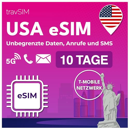 eSIM Stati Uniti con dati illimitati | Rete ad alta velocità 5G/4G | Utilizzabile negli Stati Uniti e nelle Hawaii | Valido per 10 giorni senza costi di roaming | travSIM
