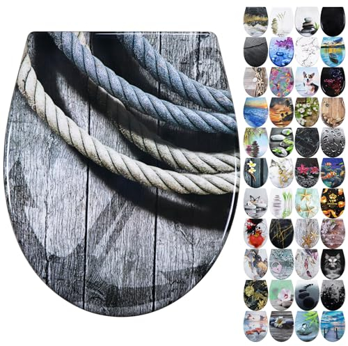 Fanmitrk WC Sitz mit Absenkautomatik, Toilettendeckel mit Motiv, Klobrille mit Quick Release Funktion, Toilettensitz Befestigung von oben, Klodeckel aus Duroplast