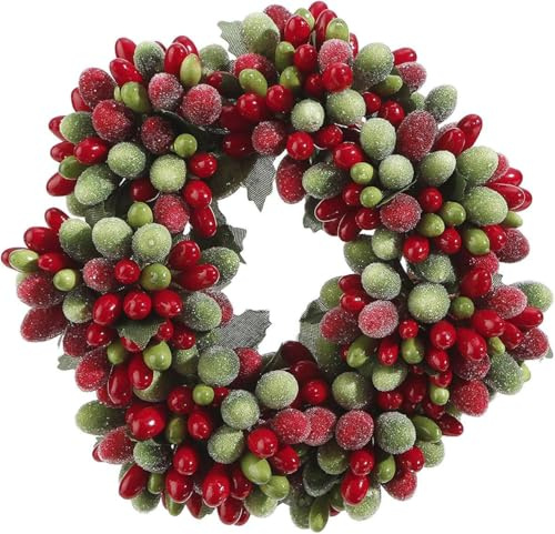 The Bridge Collection 6.5 Beaded Berry Candle Ring - Festive Pip Berry Accent Wreath Christmas Decor - Christmas Pillar Candle Wreath for Holiday Decor
