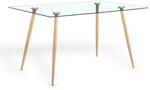 Mesa de Comedor Rectangular de 140cm cristal templado con Patas metalicas