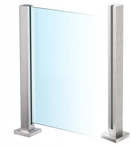 Cvter aus Edelstahl Glasgeländer pfosten mit Einsteckenden 60cm – Schwerlastbereich Glasmontageklemme für Veranda, Stufen, Garten, Terrasse, Treppe, Silbernes
