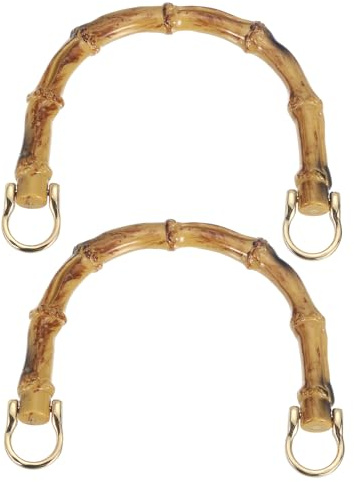 QUARKZMAN Manici per Borsa, 2pz 5,2 Manico in Plastica Effetto Bambù Accessori di Ricambio con Fibbia Metallico per Realizzare Borse Fai da Te (Giallo Bruciato)