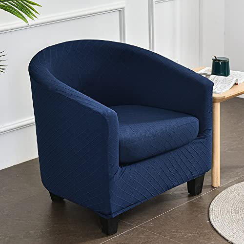 Morbuy Sesselbezug Stretch Stricken, 2er Set Sessel Überzug Universal Sesselhussen Waschbar Sesselüberzug Hussen Cocktailsessel Clubsessel Überzug - Weich, Elastisch (Navy blau)