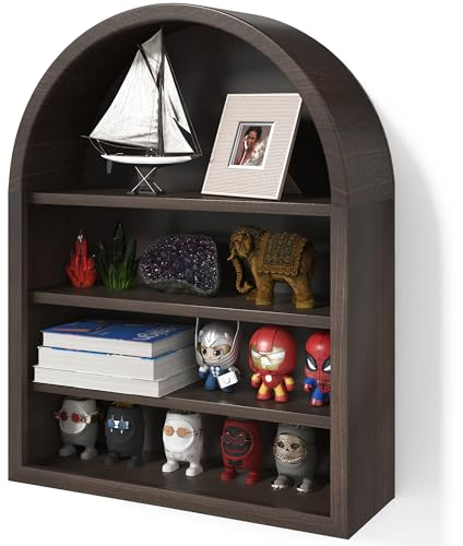 WOPITMER Gewölbtes Vintage-Wandregal – verstellbare Schattenbox mit Regalen, gewölbtes Bücherregal, Ausstellungsregal für Sammlerstücke, Figuren, Schnapsgläser, Gewürzgläser, Kosmetik, Schmuckregal