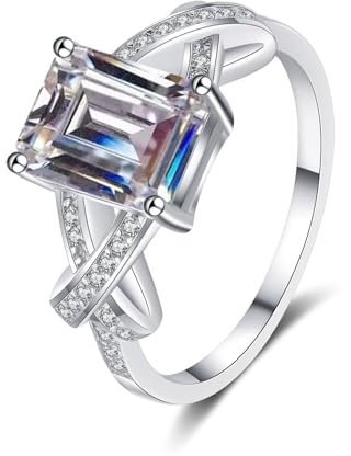 Epinki Diamantring 14K 585 Weißgold, Klassiker Smaragd 3ct Labor Erstellt Diamant Trauringe, Au585 Gold Damen Echter Schmuck, Gr.47 (15.0)