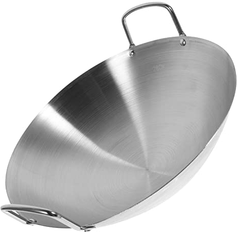 Mikinona Padella Wok Acciaio Fondo Rotondo Pentola Da Cucina Multiuso Grande Capacità Per Frittura e Saltatura Lavabile e Durevole
