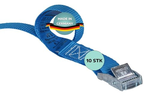 AWOTEX 10 x Spanngurt 1-teilig mit Klemmschloss I 0,55m I Spanngurte mit Klemmschloss I Gurte zum Befestigen I kleine Spanngurte mit Sicherheitsetikett I Bandbreite 25 mm I Gurtband mit Schnalle