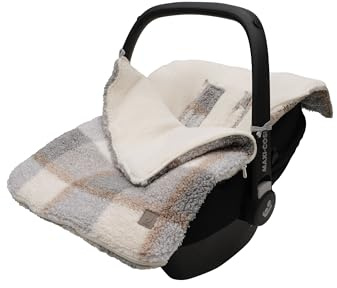 Jollein åkpåse Check Boucle – Teddy – för babystol barnstol grupp 0+ och barnvagn – för 3-punkts- och 5-punktsbälte