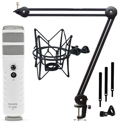 Rode Podcaster USB-mikrofon med keepdrum MS138 ledarm och MS090B mikrofonspindel