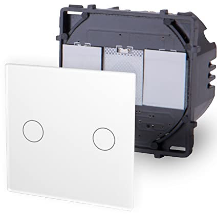 Luxus-Time Touch Lichtschalter POINT Glas Schalter Wechselschalter Schuko Steckdosen USB Grau Weiß Schwarz Gold (Modul: Touch Serien Taster Niederspannung 2-Weg 12/24V, Weiß)