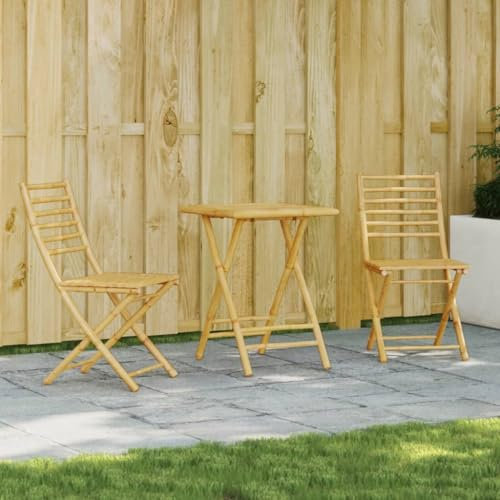 Sufrk 3-TLG. Bistro-Set Gartentisch Mit StüHlen Sitzgruppe Balkon Bistrotisch Outdoor Bambus - 3278527