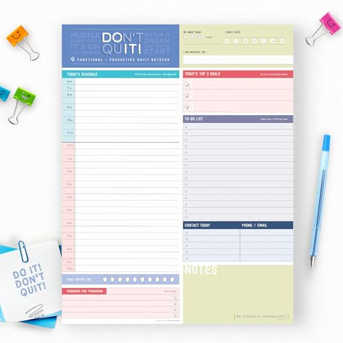Color Block Daily Planner Notepad - 8.5 x 11 - Work, School Note Organizing Pads Do It Don’t Quit Motivational To Do List Pad