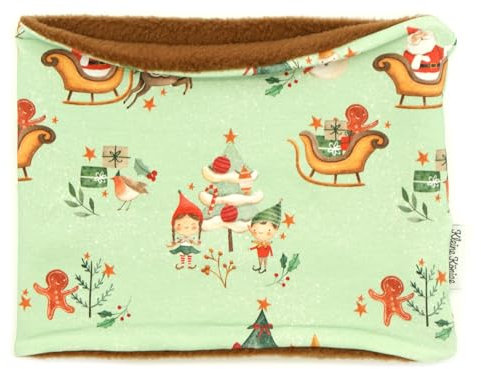 Kleine Könige Loop Schal Kinder Jungen bis 10 Jahre · Modell Weihnachten Weihnachtsmann Christmasland grün · Innen Fleece braun · Made in Germany